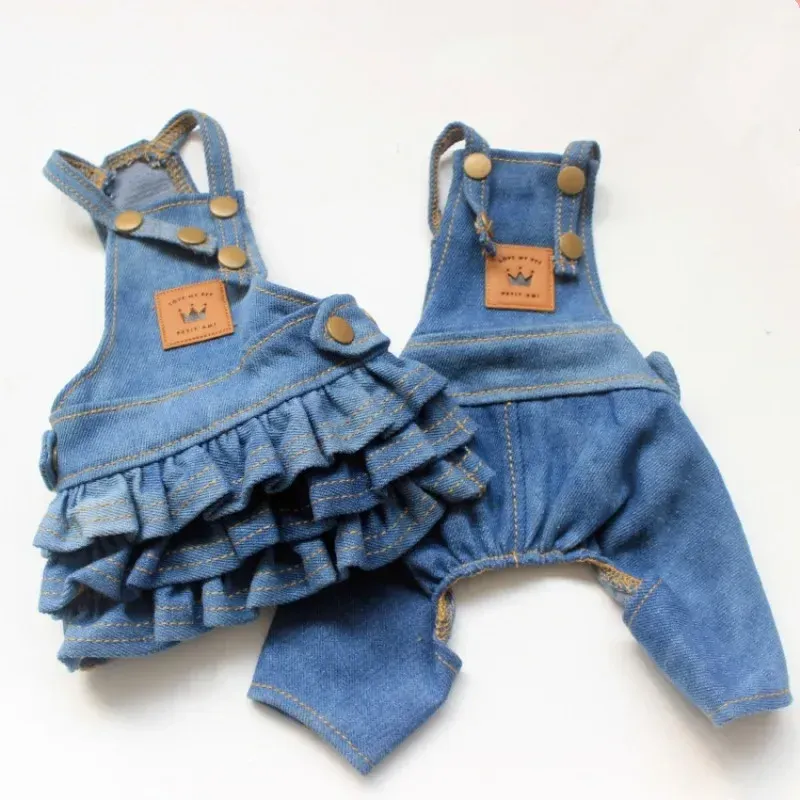 Rompers Summer Dog Clothes Denim Jeans Dog Dress Jumpsuit Coat Jacket Boy Girl Dog Clothing Par Pet Outfit Puppy Costume Overalls