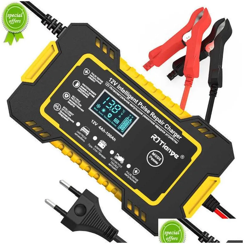 Andra interiörstillbehör 6A 12V bilbatteriladdare smart med LCD -touch Sn -display PSE -reparationsladdare våt torr bly syra drop del dhdoa