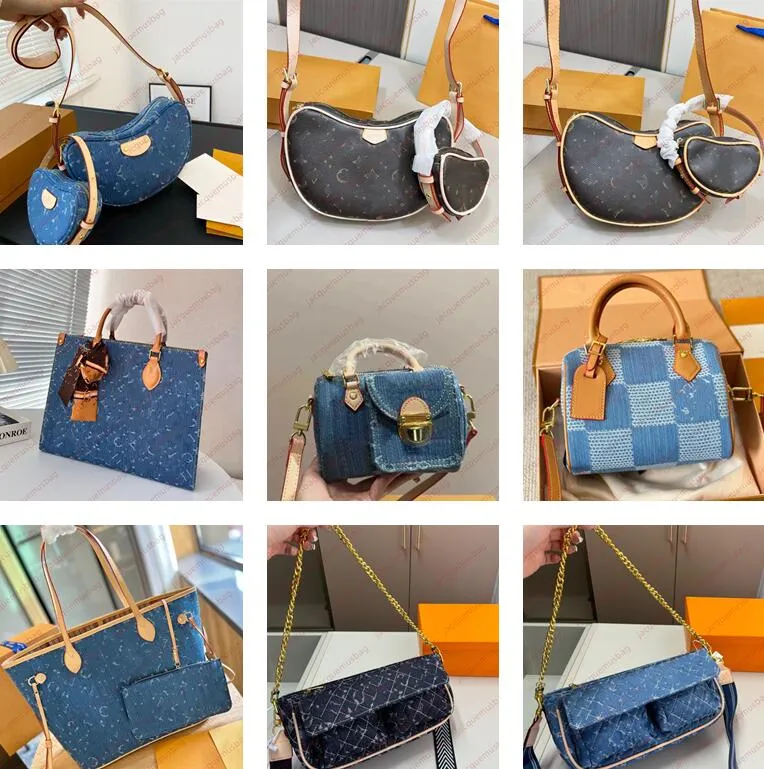 Femme Denim Bag Designer Croissant Handbag M46856 M46828 Moyen Âge Sac de chameau vintage NF Never 2-PC Tote Nano Speedy