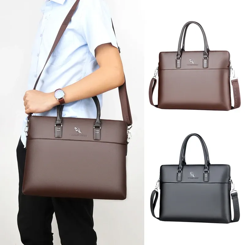 Backpack Kangaroo Men'S Briefcases Leather Handbag Messenger Laptop Work Document A4 Business Tote Shoulder Square Side Crossbody Bag