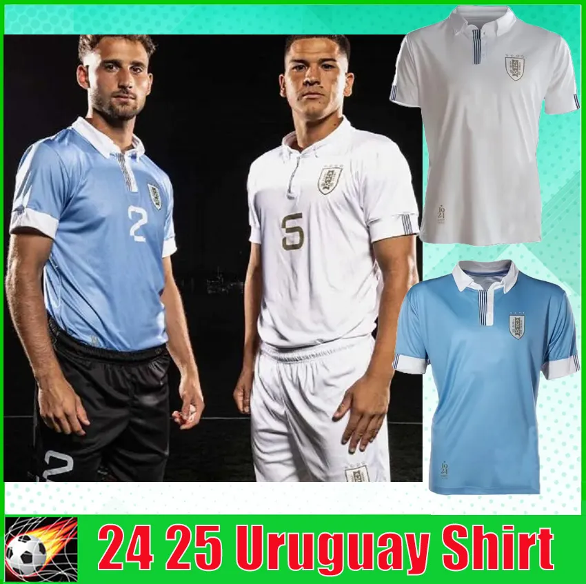 24 25 Uruguay Soccer Jerseys 100 -årsjubileum 2024 L.Suarez E.Cavani N.De La Cruz G.De Arrascaeta F.Valverde R.Araujo R.Bentancur Men skjorta hem borta fotbollsskjortor