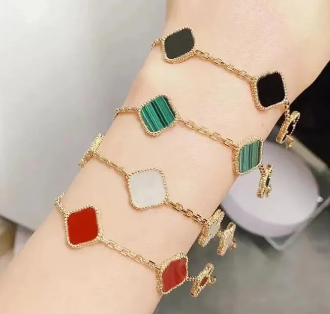 moda kadın dört yaprak yonca bilezik lüks jewerly tasarımcı kadın için 18k gül kaplama gümüş kabuk kadın altın zincir erkekler moda takı cjeweler kutu