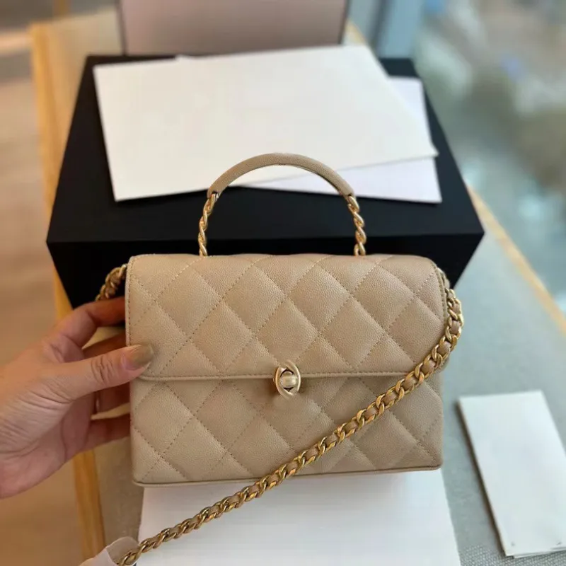 Luxury Brand Golden Logo on Handle Bag Designer Bag Genuine Leather Fashion Clutch Handbag Crossbody Shoulder Bag Classic Flap Bag Women's Party Bag Cute Messager Bag