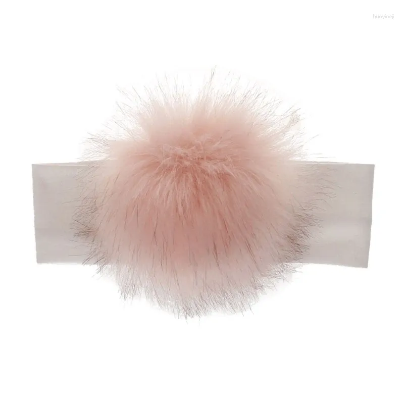 Accessori per capelli Pompon in pelliccia sintetica di procione Fascia per capelli in cotone per bambini Fasce elastiche per ragazze W3JF