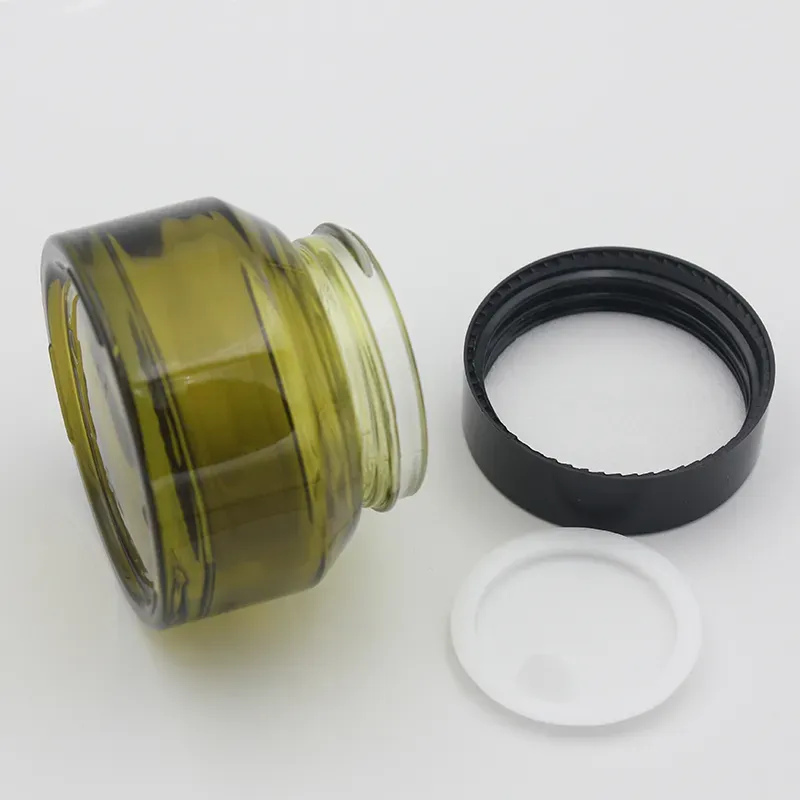 15g 30g 50g Glass Cosmetic Empty Jar Pot Green Amber Makeup Face Cream Container Bottle with Plastic Lid and Inner