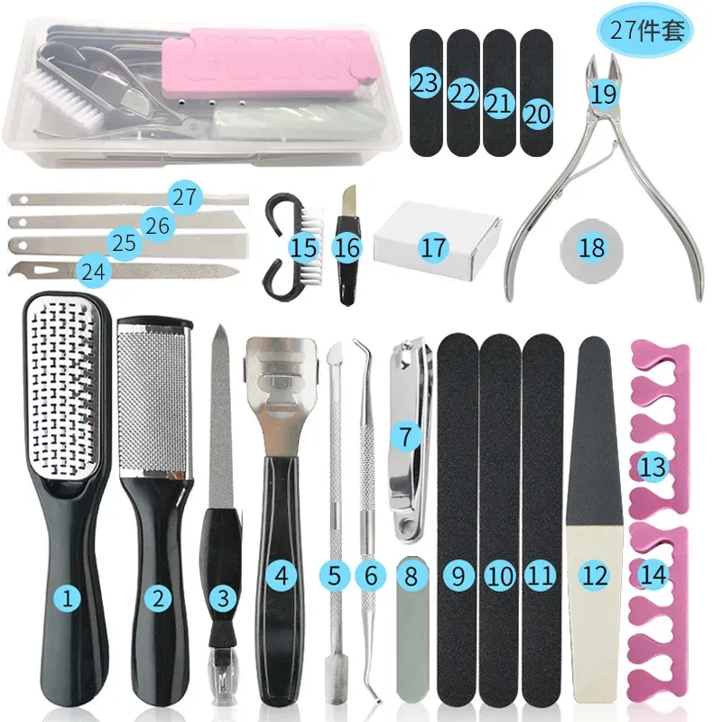 Tool Pedicure Kit 27 in 1 Stainless Steel Professional Pedicure Tools Set Foot Rasp Peel Callus Dead Skin Remover Feet Care Pedicure