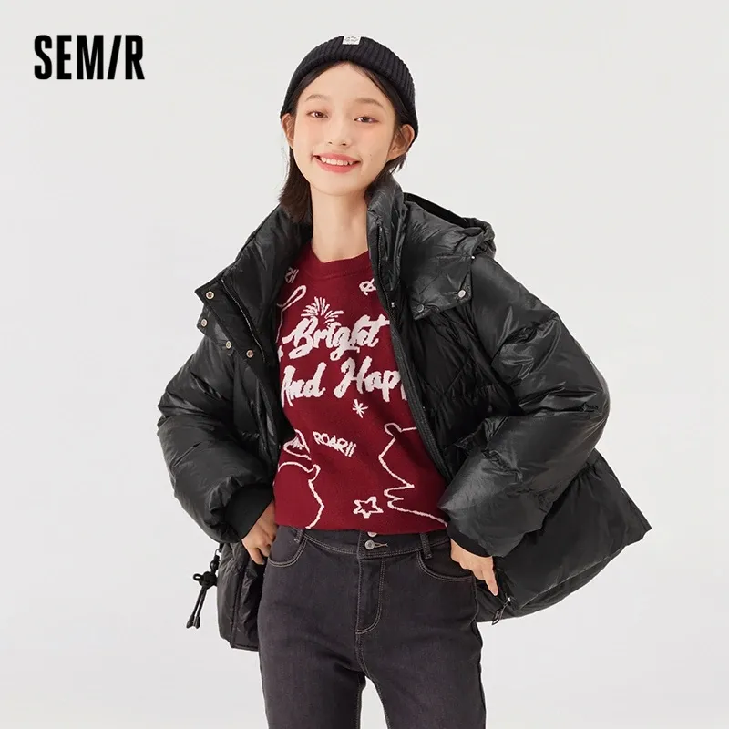 Пальто Semir 2023, женская куртка, зимняя новая свободная черная хлебная одежда, пуховик с капюшоном и воротником, китайский узел для женщин