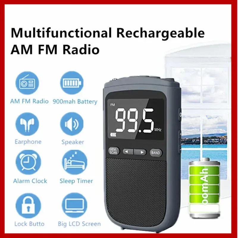 Radio Mini Outdoor Weather Broadcast AM/FM Portable Radios Kieszonkowy odbiornik stereo głośnikowy Radio z budzikiem z budzikiem