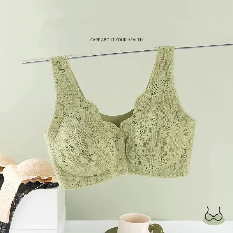 Intimo per reggiseni per donna Reggiseno push-up per seno piccolo senza fili senza cuciture Reggiseno con bottoni anteriori anti-cedimento retrattile in pizzo sexy