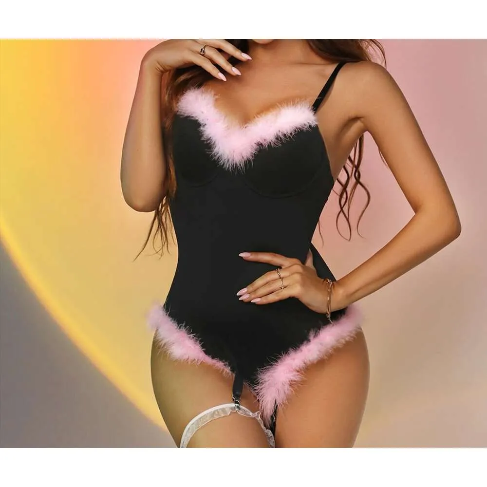 Ensemble uniforme COS pour femmes, Lingerie amusante, lapin fille, façonnage des bords en fourrure, 285372