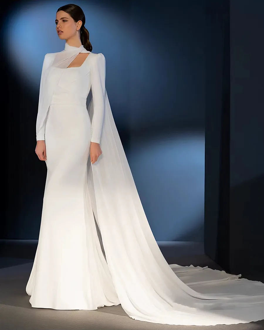 Elegante jurken met vierkante hals Vlek chiffon lange mouwen Ory zeemeermin bruiloft bruid jurk op maat gemaakt vestido de novia voor vrouwen