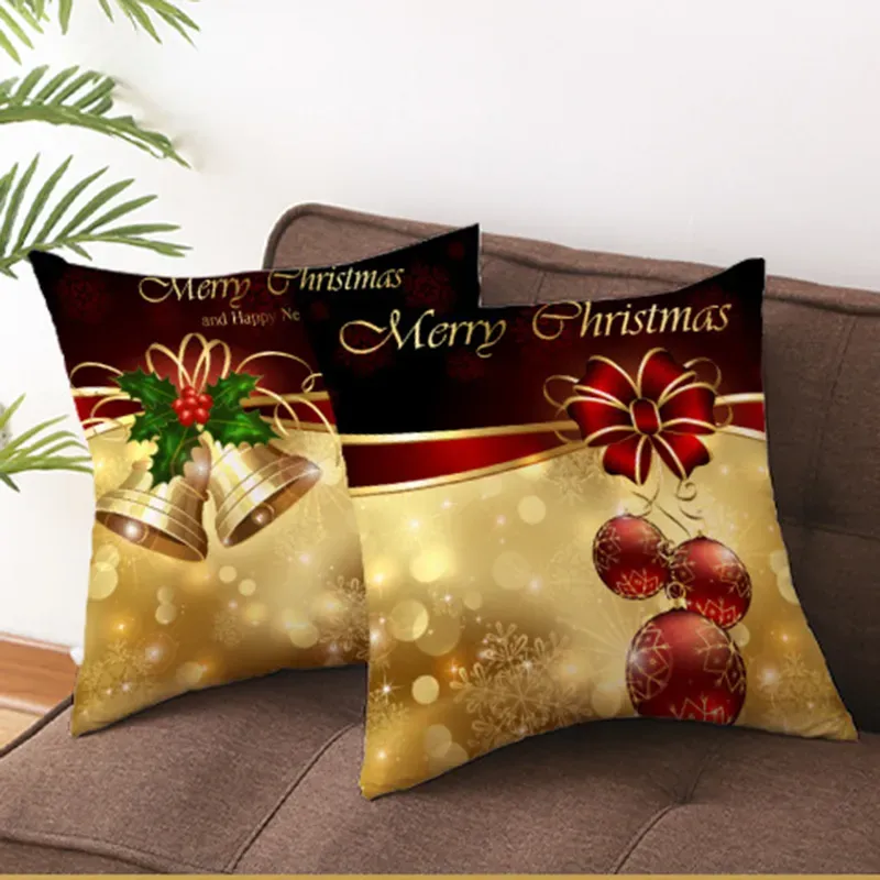 45*45cm Gold Christmas Pillow case Xmas Tree Elk Cartoon Waist Cushion Cover Car Sofa Pillowcase Home Decoration Supplies TH1343