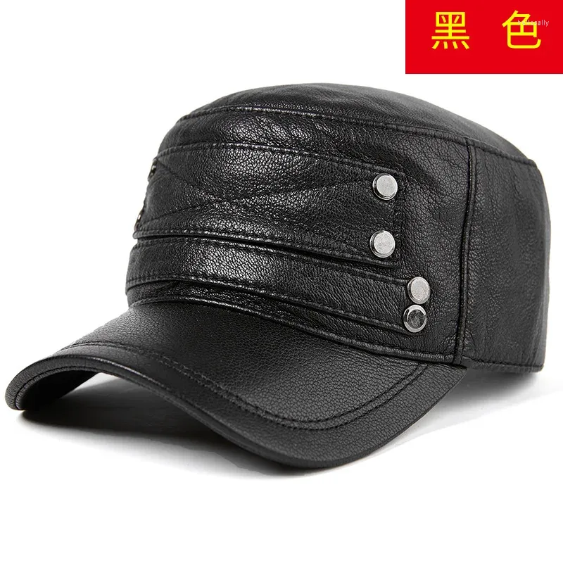 Boll Caps Men's äkta läderhatt Mans Autumn Winter Fårskinn Flat Male Baseball Cap Justerbar ungdom VARM B-8800