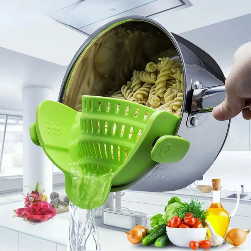 Zeef Clip Siliconen Keuken Universele Pan Afvoerrek Anti-mors Pasta Rijst Fruitpot Wassen Vergieten Keukengereedschap Gadgets 240227