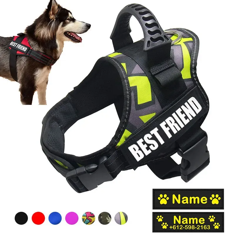 Harnais Dog ID Tag Dog Harness K9 Dog Name Vest Personnalisable avec des étiquettes personnalisées Étiquettes réfléchissantes Chiens Fournitures personnalisées pour animaux de compagnie