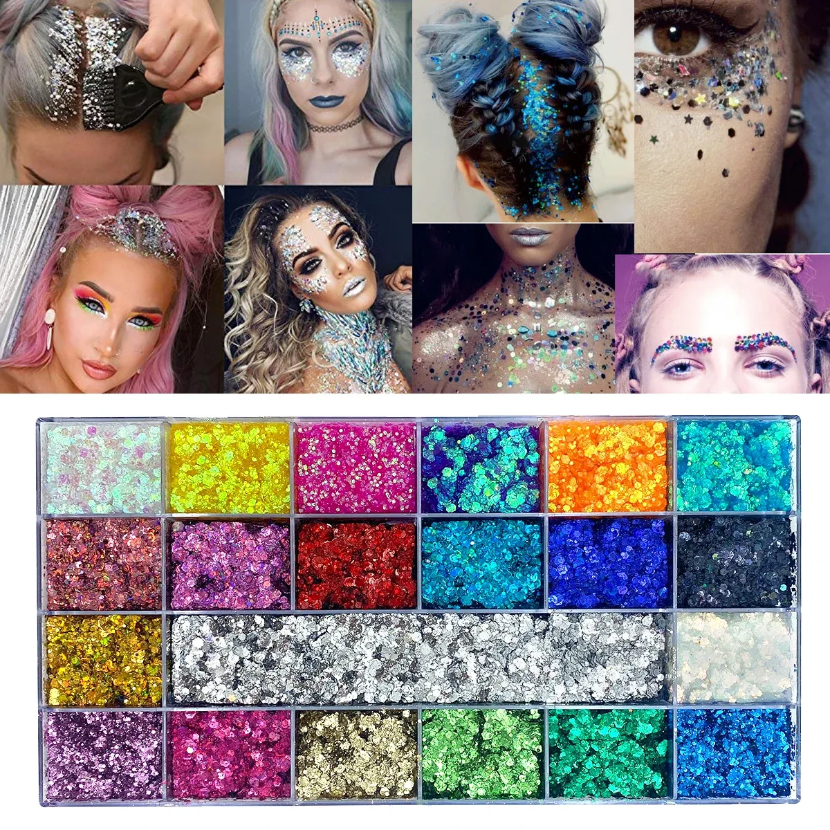 Conjuntos chunky holográfico corpo glitter maquiagem paleta sombra de olho em pó longa duração à prova dwaterproof água para o dia das bruxas cosméticos arte do prego