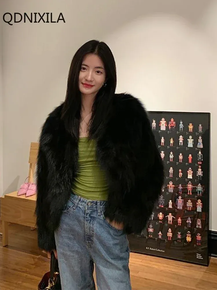 재킷 가짜 모피 코트 2023 가을/겨울 코트 여성 새로운 높은 모방 여우 모피 FAK FUAN FUR SHORT COAT KOREAN FACHION WOMAN AMECKED