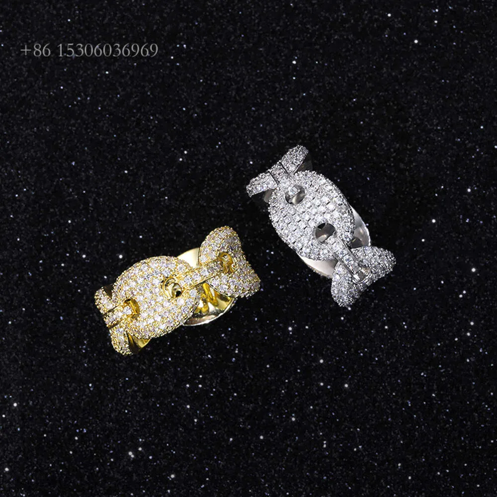 Verklig Sterling Sier Ring Fine Fashion Finger grossistsmycken Pig Nose VVS Diamond Cuban Chain Ring