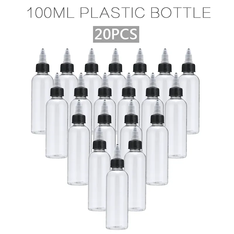 Bouteilles 20pcs 100ml de colle en plastique vide bouteille liquide avec un capuchon de torsion de la fuite de capuche dispense rechargeable récipient rechargeable