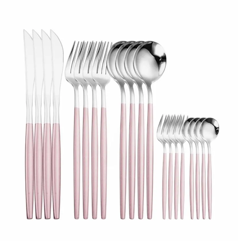 20piece Pink Cutlery Set Stainless Steel Tableware Set Kitchen Set Dinnerware Pink Silver Dinner Utensils Reusable Home Flatware 25983058