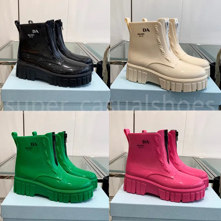 Designer-Stiefel, Regenstiefel, Damen-Stiefeletten mit dreieckigem Logo, EVA-Gummi-Plateau-Regenstiefel, braun, grün, leuchtend rosa, schwarz, Luxus-Schuhe, Turnschuhe