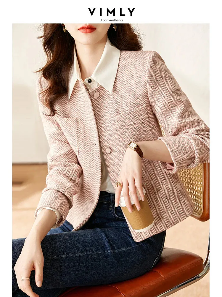 Vimly Vintage laine mélangée printemps Tweed veste pour femmes élégant paillettes mode coréenne droit court manteau hiver vêtements d'extérieur 240226