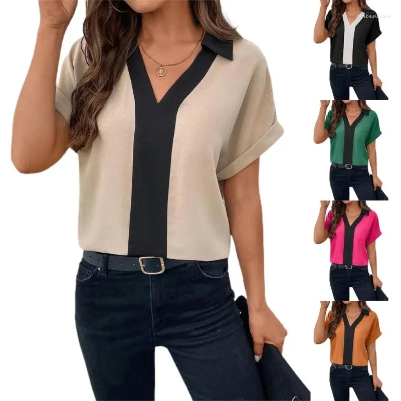 Women's T Shirts Womens Short-Sleeve V-Neck T-Shirt Casual Loose Fitting Tees Blouse Tunics Tops Dropship