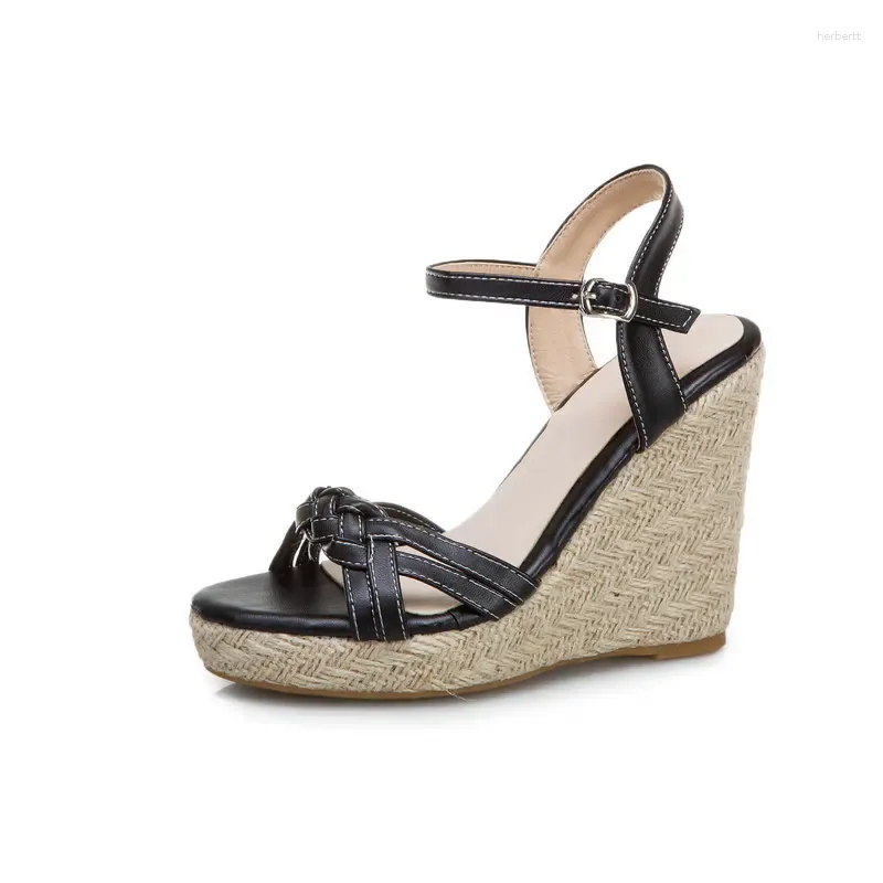 Sandaler lutande häl sandal kvinnlig sommarstil gräs utgör hög fairy vind för att matcha kjol klackar kvinnors skor