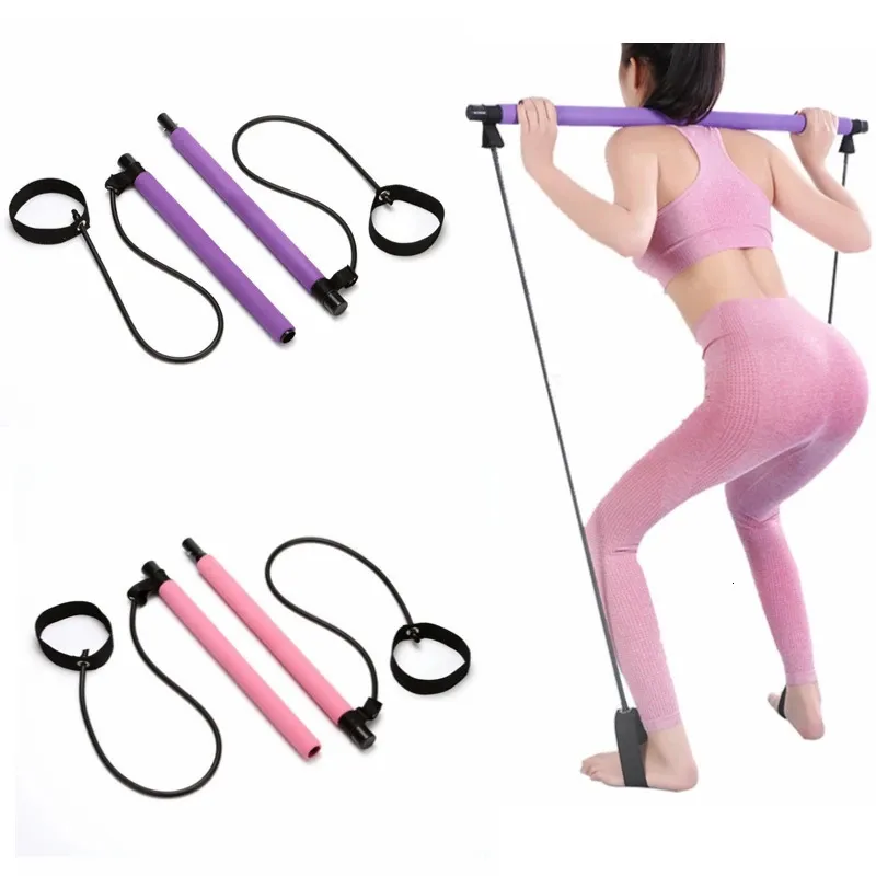 Fitness Multifunctional Yoga Pull Rods Portable Gym Pilates Bar Resistance Band Trainer Pilates Bar Gym Stick Workout 240226