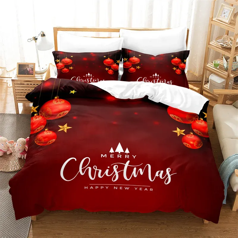 Set Merry Christmas Bedding Set Kinderen Dekbedoverkapset Fashion Quilt Cover Boys and Girls Christmas Trooster Cover beddengoedsets Pure Curtains