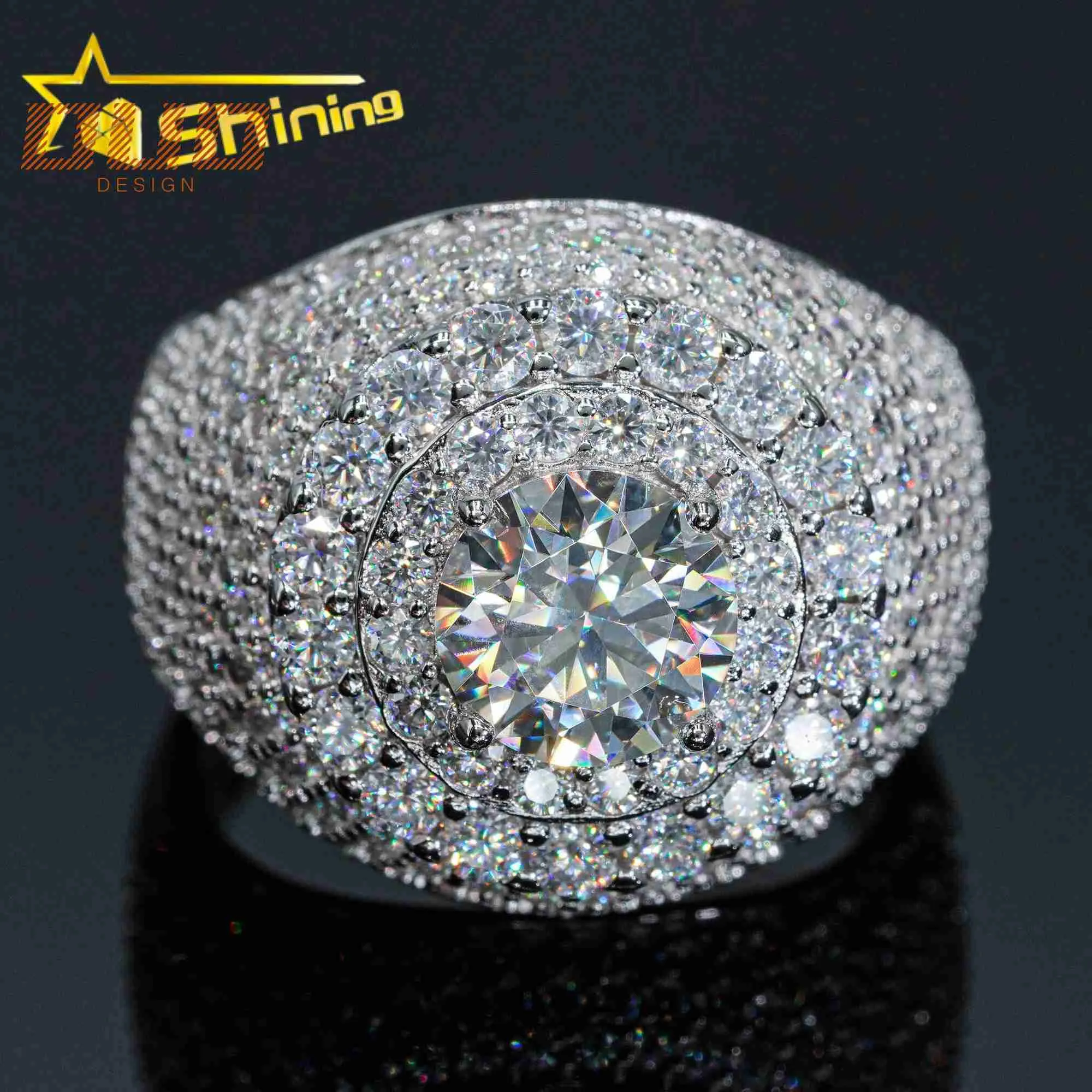 Passer testeur de diamant glacé hommes anneaux 925 argent mode moissanite anneau hip hop mode bijoux de luxe bagues pinky pour fiançailles