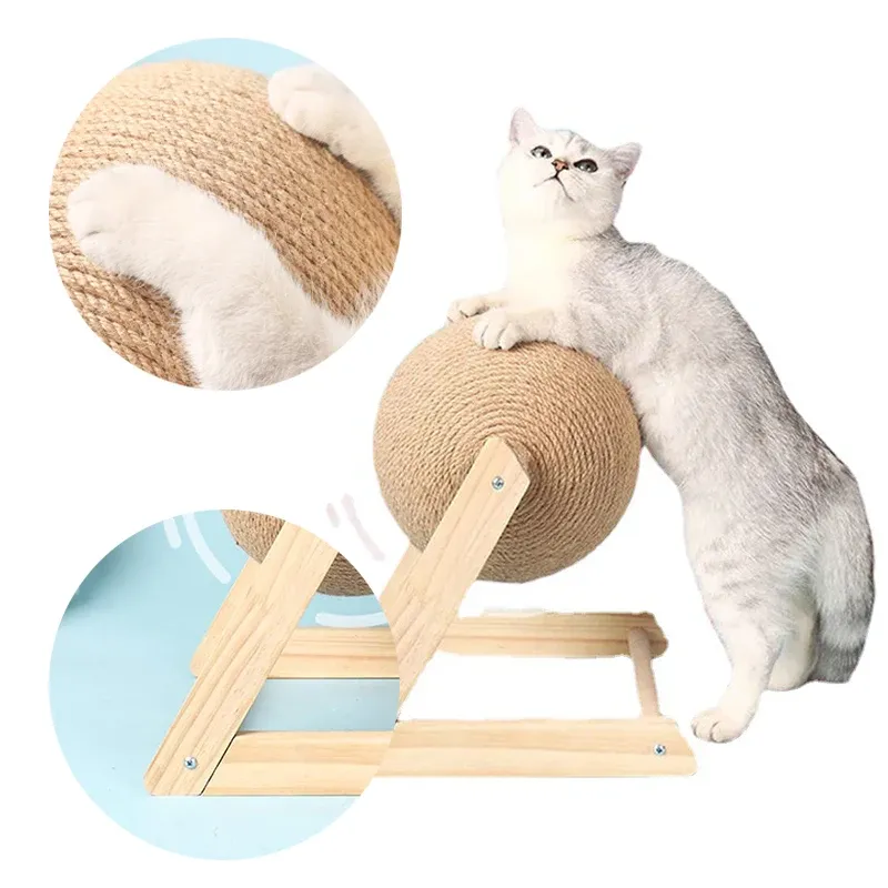 Arranhadores para gatos, brinquedos de madeira para gatos, bola para arranhar, patas de moagem, corda de sisal, brinquedo interativo para gatos