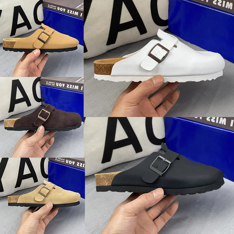 Designer Sabots Sandales Pantoufles En Liège Talons Plats Boucle De Mode En Cuir D'été Femmes Hommes Diapositives Chaussures De Plage Préférées Taille 35-44