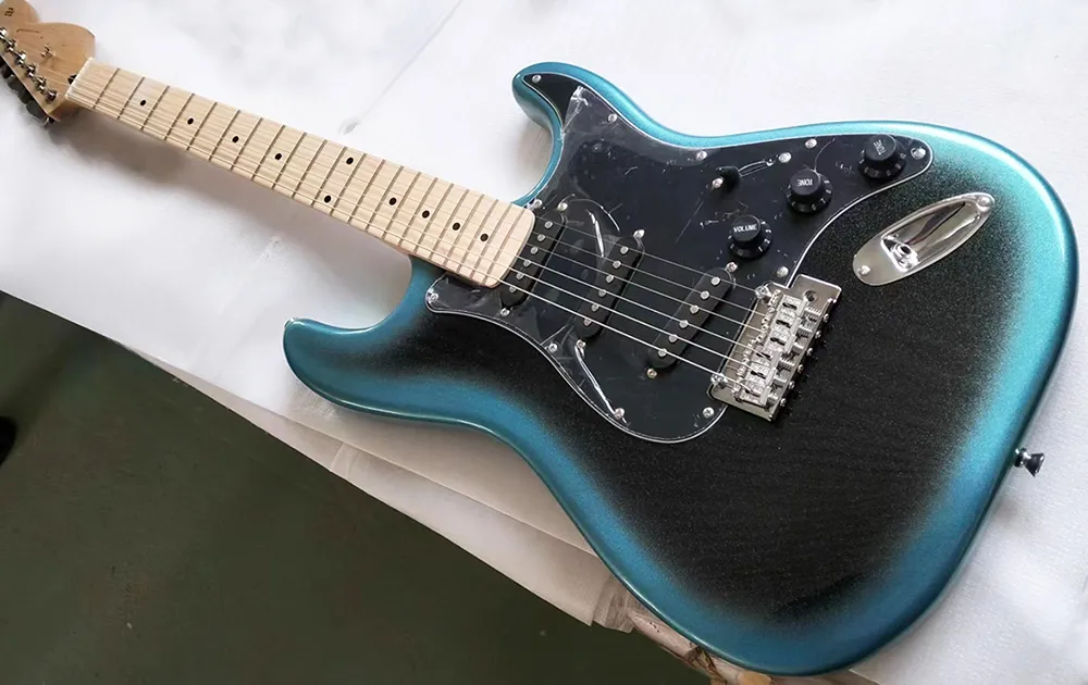 Chegada nova loja personalizada metálico azul/preto americano profissional dois st guitarra elétrica, alta qualidade maple fretboard guitarra