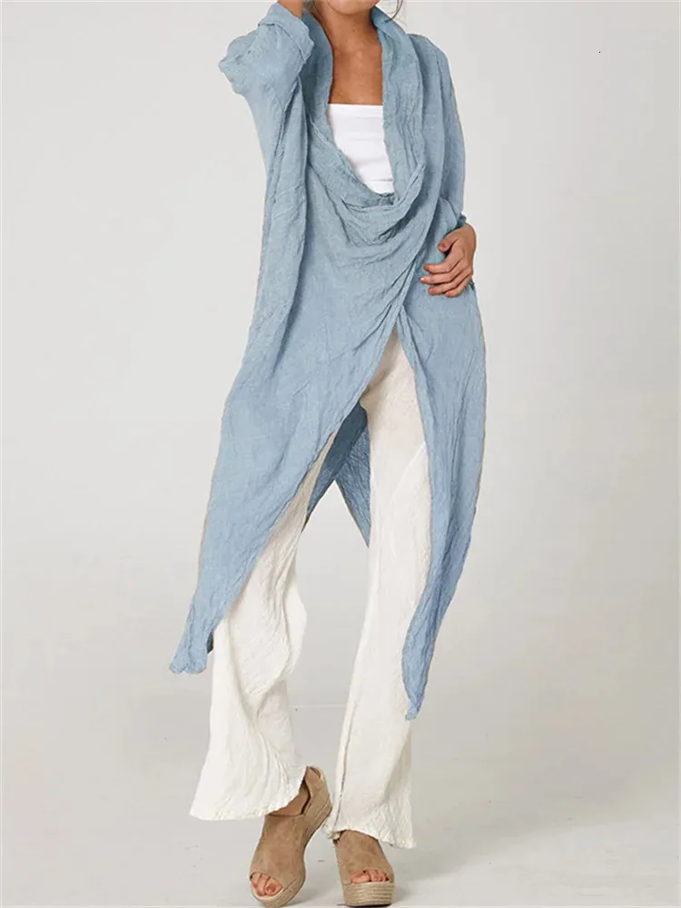 Celmia Herbst Frauen Tops Fashion Solid Blusen Vintage Lange Shirts Casual Wasserfallausschnitt Langarm Asymmetrische Party Blusas 240229