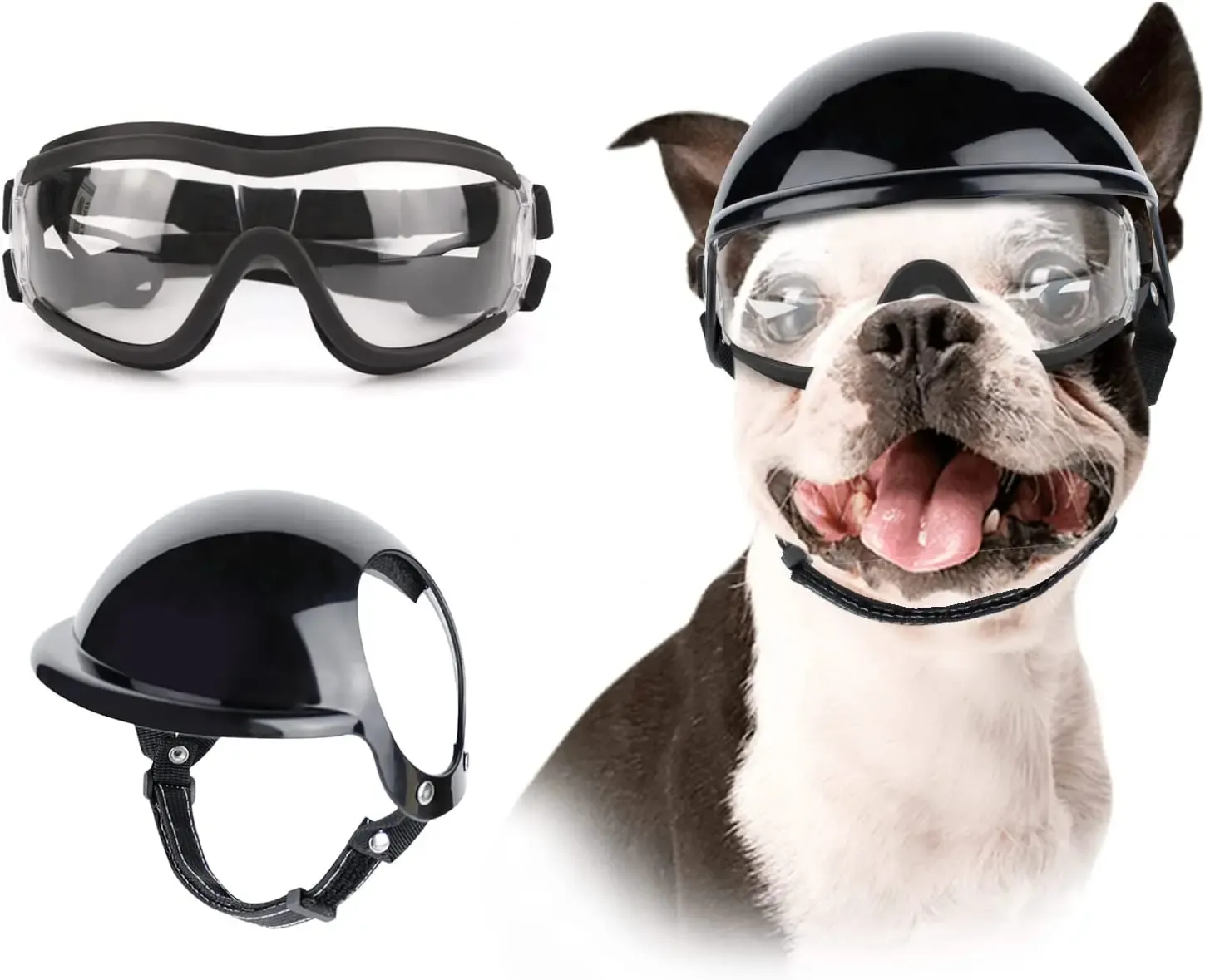 Accessori Atuban Dog Helmet e occhiali da sole per cani, occhiali per cani per la protezione UV Cappello sportivo per bicchieri per cani per cagnolini Cappello duro di sicurezza