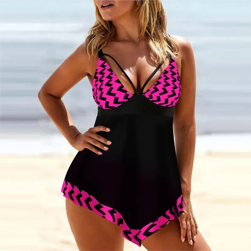 Womens Swimwear S-5XL Plus Size Two Pieces Swimsuits Women Print Summer Large Bathing Suits Tankini Beachwear Sexy Bikini Swimdress