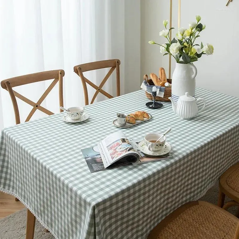 Nappe de Table en coton et lin à carreaux gris et vert, épaisse, Pure, petite grille carrée