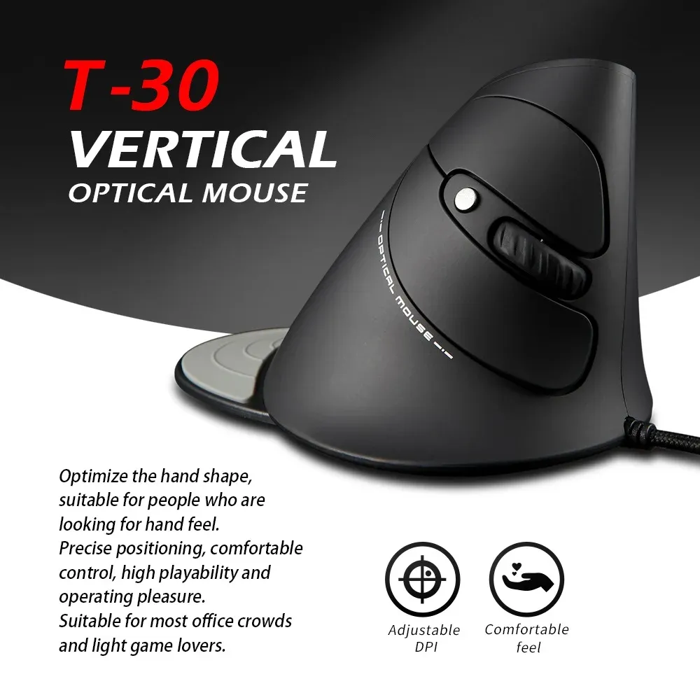 MICE ZELOTES T30 Souris optique câblée Souris verticale Vertical USB Gaming Wired Gaming Mouse 6 touches Ergonomic Mice avec 4 DPI réglables pour ordinateur portable PC