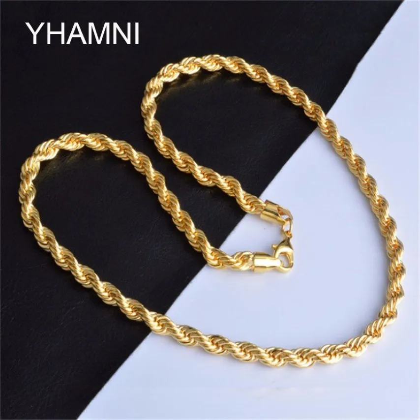 YHAMNI New Fashion Gold Necklace With Stamp Gold Color 6 MM 20 Inches Long ed Chain Necklace Gold Fine Jewelry NX184276l