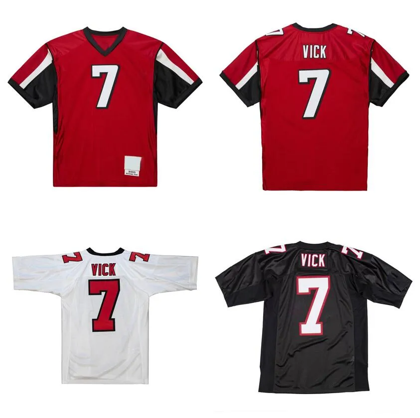 Jersey de fútbol cosido 7 Michael Vick 2001 2002 2003 negro rojo blanco malla retro camisetas de rugby Hombres Mujeres y jóvenes S-6XL