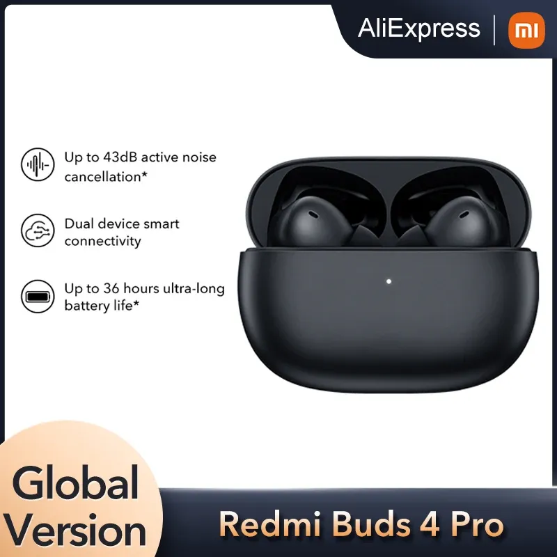헤드폰 글로벌 버전 Redmi Buds 4 Pro 이어폰 TWS 활성 소음 취소 Bluetooth 이어 버드 무선 게임 헤드폰