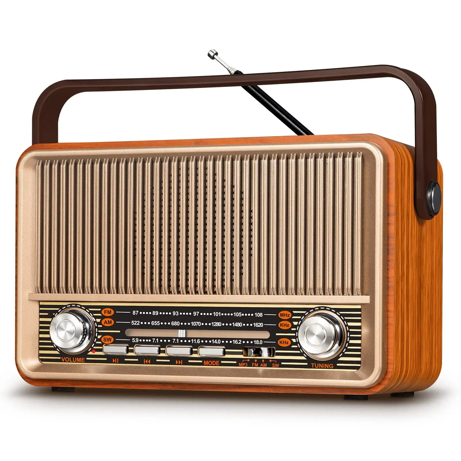 Lautsprecher PRUNUS J120 Klassisches AM/FM/SW-Radio im Vintage-Retro-Stil mit Bluetooth 5.0-Lautsprecher Holzradios 1800-mAh-Akku