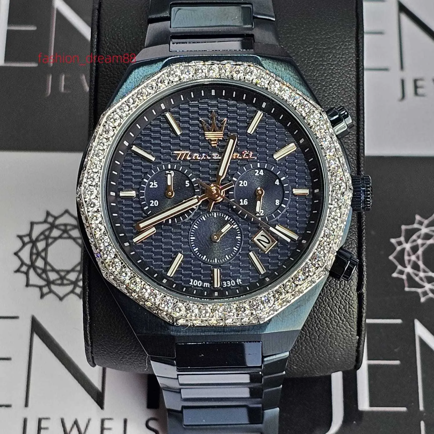 Jeny Jewels Top Brand Luxury Bling Quartz Round Men Watch 힙합 스테인레스 스틸 랩 성장 기계 벨트 다이아몬드 워치