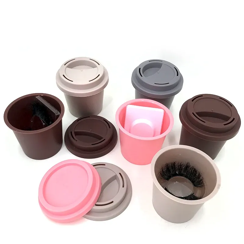 Ögonfransar privat etikett 3D Mink Eyelash Custom Lash Box Pink Coffee Cups Lash Packaging utan fransar