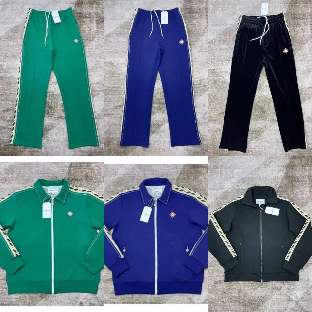 24ss Casablanca novos homens calças de grife esporte colorido listrado logotipo bordado sweatpants casablanca jaqueta conjunto superior