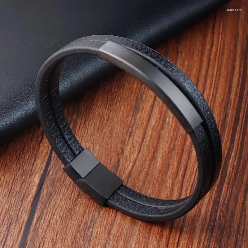 Charmarmband Fashion Simple Leather Braid Armband Rostfritt stål Spännen Clasps för män Handgjorda Bangle Wholesale Jewelry Gift