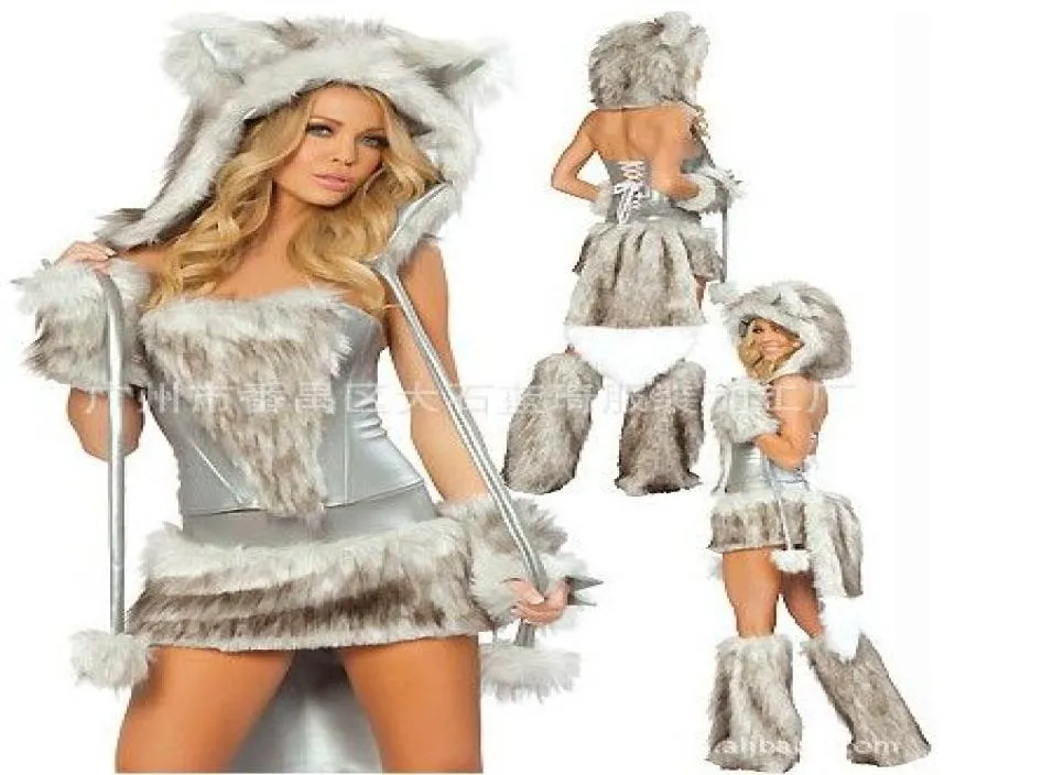 Najnowszy seksowny futrzany fasching wilk cat girl Halloween kostium cosplay Fancy imprezowe sukienki imprezowe Pełny zestaw ubrania na imprezę świąteczną Prezent 9035177