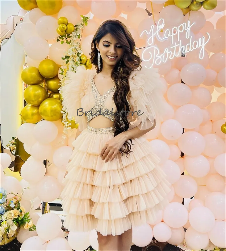 Champagne Gown Prom: Ruffled Sleeves Mini Dress Short Sparkly Prom Dress,  Elegant Cocktail Party Dinner Homecoming Graduation From Bridalstore,  $114.7 | DHgate.Com