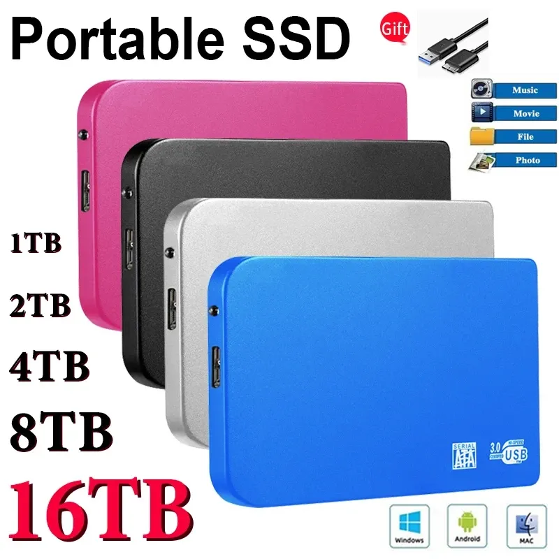 박스 오리지널 고속 SSD 2TB 외부 솔리드 스테이트 하드 드라이브 1TB 2TB 용량 HDD USB C 3.0 랩톱 PC 용 하드 디스크